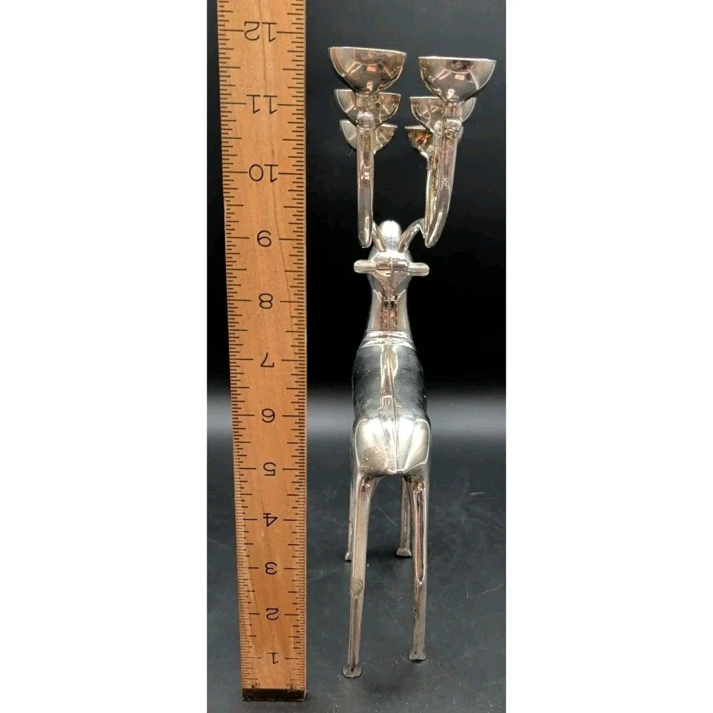 Godinger Silver Plate Reindeer Figurine Six Cup Candle Holder Christmas China